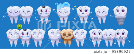 Teeth cartoon characters, clean and dirty tooth 95396925