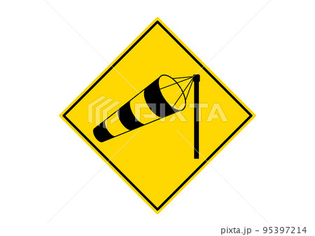 Strong crosswind road sign - windsock in yellow rhombus vector illustration. 95397214