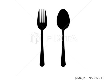 Fork and spoon vector icon black cutlery flat simple design isolated on white background. Fork and spoon vector icon black cutlery flat simple design isolated on white background. 95397218