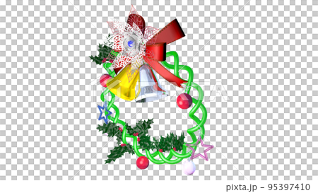青い宝石が付いたクリスマスリース・右から見たイメージ 95397410