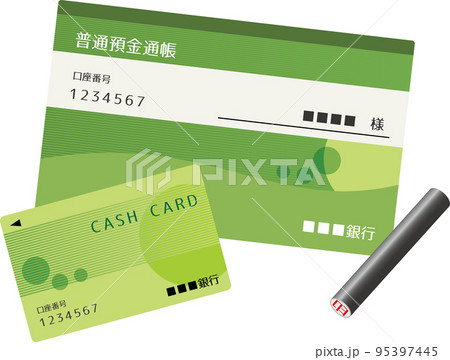 通帳とキャッシュカードと印鑑のベクターイラストセット 95397445