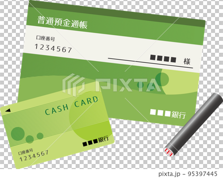 通帳とキャッシュカードと印鑑のベクターイラストセット 95397445