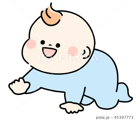 ハイハイをする赤ちゃん　服青 95397773