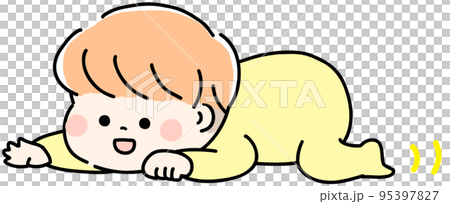 Baby jumping in yellow clothes 95397827