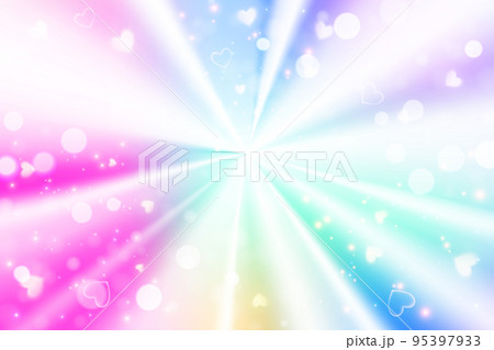Holographic radial foil gradient background with stars hearts and bokeh. Fantasy circle conical texture. Rainbow unicorn wallpaper. Vector Illustration Holographic radial foil gradient background with stars hearts and bokeh. Fantasy circle conical texture. Rainbow unicorn wallpaper. Vector Illustration 95397933