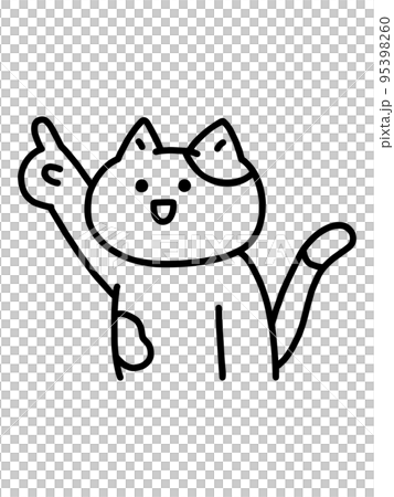 指差しする可愛い猫／線画・モノクロ 95398260