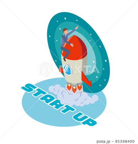 ロケットで上昇するビジネスマン ロケットで上昇するビジネスマン 95398400