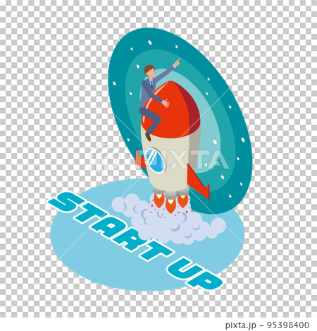 ロケットで上昇するビジネスマン ロケットで上昇するビジネスマン 95398400