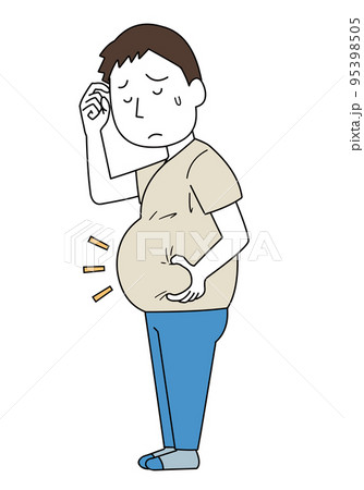 お腹の肉を気にする男性 お腹の肉を気にする男性 95398505