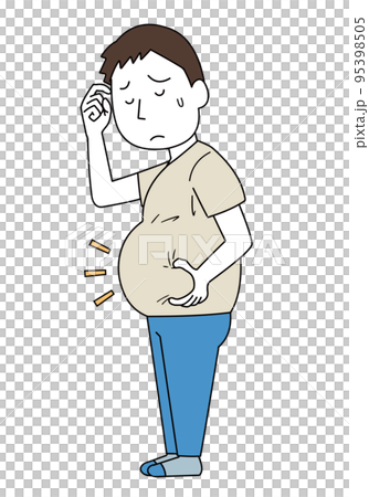 お腹の肉を気にする男性 お腹の肉を気にする男性 95398505