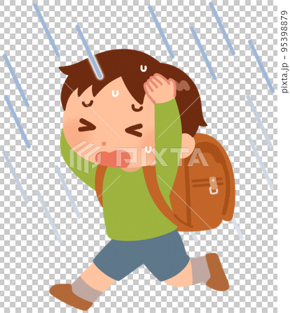 男孩在雨中奔跑 95398879