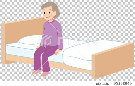 Elderly person sitting on bed Nursing care Edge sitting position Elderly person sitting on bed Nursing care Edge sitting position 95398949