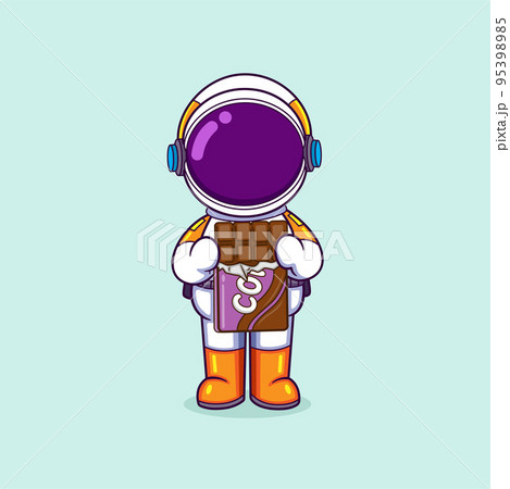 The astronaut is holding a big chocolate and going to eat it as a dessert The astronaut is holding a big chocolate and going to eat it as a dessert 95398985