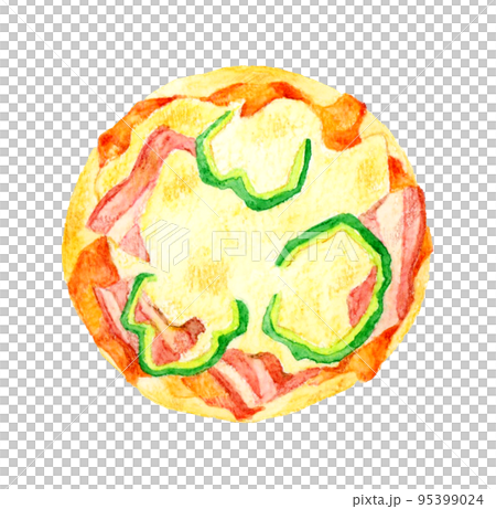 Bacon and pepper pizza bread Bread hand-painted watercolor illustration material 95399024