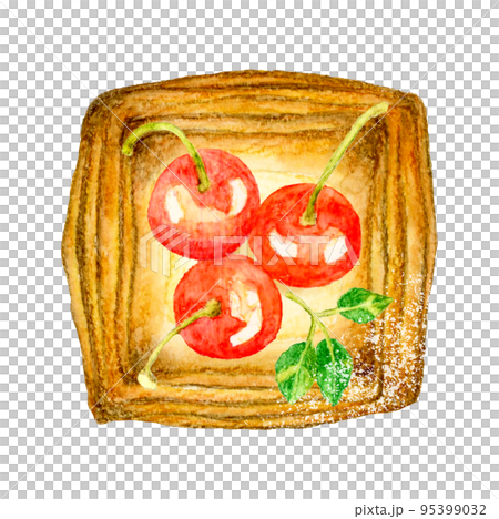 Cherry Danish bread hand-drawn watercolor illustration material Cherry Danish bread hand-drawn watercolor illustration material 95399032