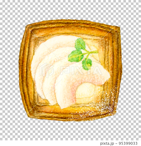 白桃丹麥麵包手繪水彩插圖素材 95399033