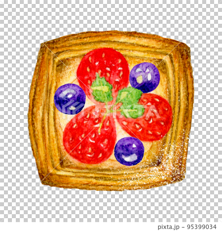 草莓和藍莓漿果丹麥麵包手繪水彩插圖素材 草莓和藍莓漿果丹麥麵包手繪水彩插圖素材 95399034
