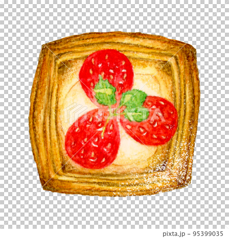 いちごデニッシュ　パンの手描き水彩イラスト素材 95399035