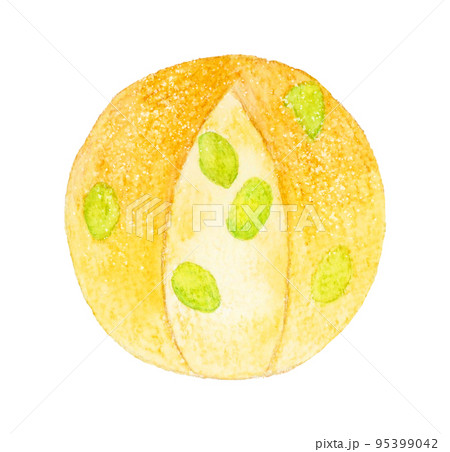 枝豆チーズパン　パンの手描き水彩イラスト素材 95399042