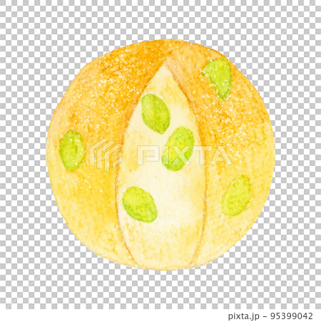 枝豆チーズパン　パンの手描き水彩イラスト素材 95399042