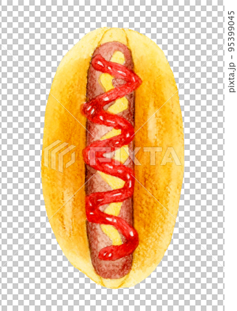 Hot Dog (Koppepan Sandwich) 麵包的手繪水彩插圖素材 95399045