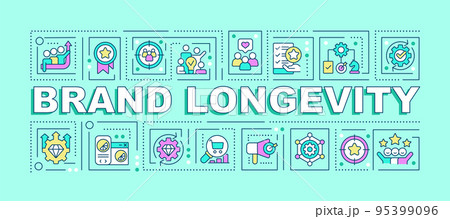 Brand longevity word concepts turquoise banner....のイラスト素材 [95399096 ...