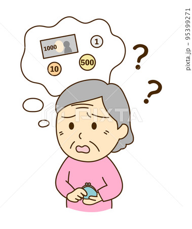 認知症でお金の計算ができないおばあさん 95399271