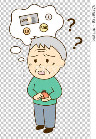 An old man with dementia who is worried about money calculation 95399276