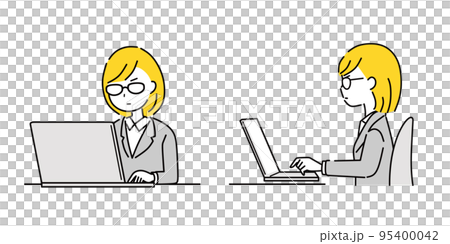 パソコンを操作する眼鏡のビジネスウーマン 95400042