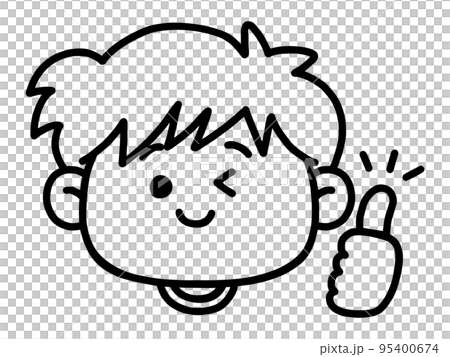 グッドサインする男の子／線画・モノクロ 95400674