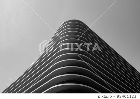 Black and white photo. Beautiful modern architecture of the building. 95401123