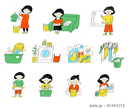 洗濯や掃除をしている女性のイラスト 95403253