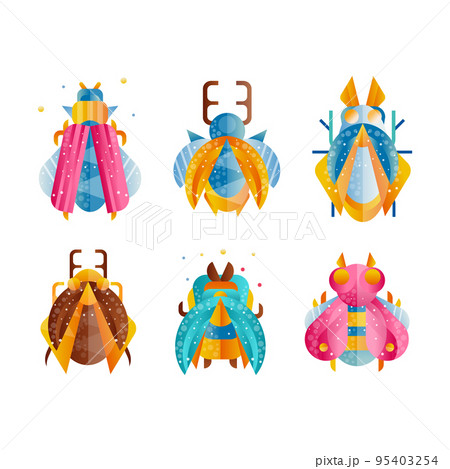 Bugs and Beetles Colorful Insect with Wings and Symmetrical Shape Flat Vector Set Bugs and Beetles Colorful Insect with Wings and Symmetrical Shape Flat Vector Set 95403254