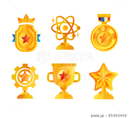 Golden Cups and Awards as Achievement Trophy for Winners Vector Set 95403450