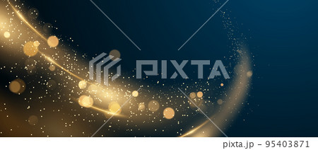 Luxurious abstract golden light effect vector illustration with glittering stars on black background. 95403871