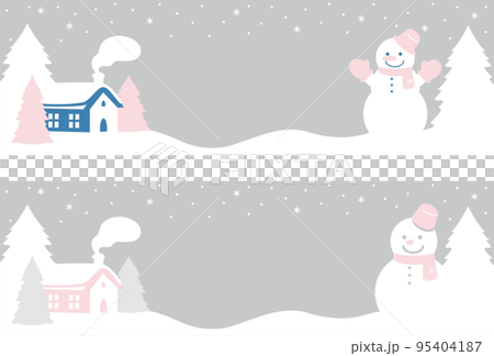 雪人和雪地冬季城市景觀橫幅背景框架可愛的簡單複制空間插圖素材 95404187