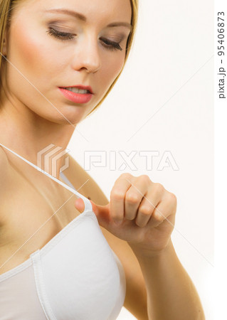 Woman wearing too big bra Woman wearing too big bra 95406873
