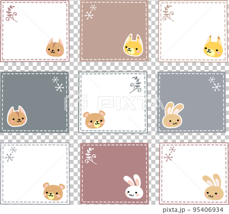 Winter image label set with stitches and animals 95406934