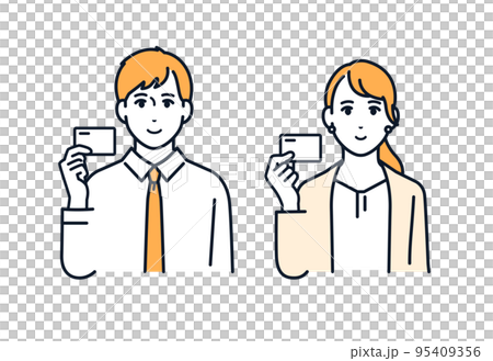 笑顔でカードを持つビジネスパーソンのベクターイラスト素材 笑顔でカードを持つビジネスパーソンのベクターイラスト素材 95409356