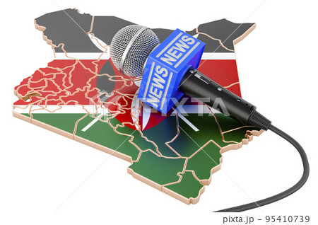 Kenyan News concept, microphone news on the map of Kenya. 3D rendering 95410739