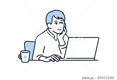 パソコンを操作しながらくつろぐ若い男性のベクターイラスト素材 パソコンを操作しながらくつろぐ若い男性のベクターイラスト素材 95411200