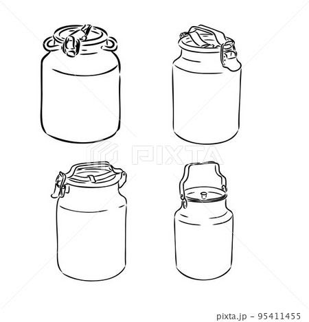 Milk can vector sketch. Hand drawn traditional dairy graphic with metal jar with milk for diet, eco and healthy vintage designs 95411455