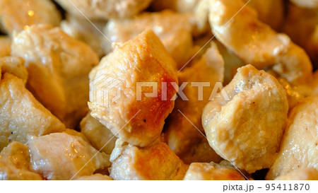 Roasted, fresh, juicy cubed turkey meat. Healthy food. low in calories Roasted, fresh, juicy cubed turkey meat. Healthy food. low in calories 95411870