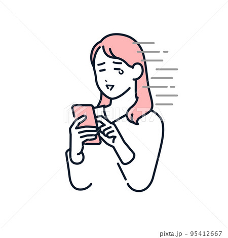 スマホを見てショックを受ける若い女性のベクターイラスト素材 95412667