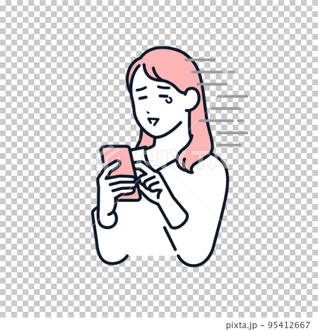 スマホを見てショックを受ける若い女性のベクターイラスト素材 95412667
