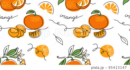 Orange, mandarin vector citrus pattern. One continuous line art drawing. Orange seamless pattern 95413147
