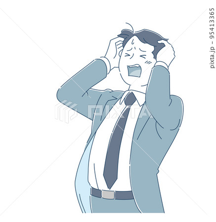 頭を抱えて悩むスーツ姿の男性 95413365
