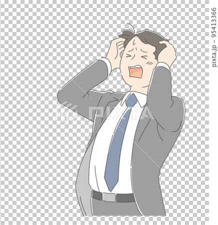 頭を抱えて悩むスーツ姿の男性 95413366