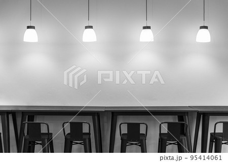 blank modern counter with hanging drop down light interior decoration black and white 95414061