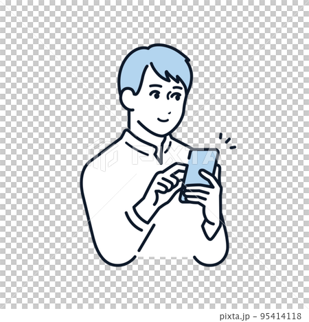 笑顔でスマホを操作する若い男性のベクターイラスト素材 95414118